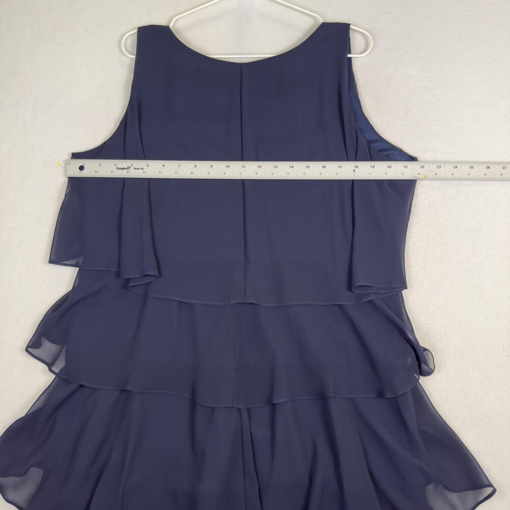 SLNY Tulip Tiered Chiffon Dress Rhinestone Shoulder Gatsby Cocktail Navy Plus 18 - Picture 6 of 12